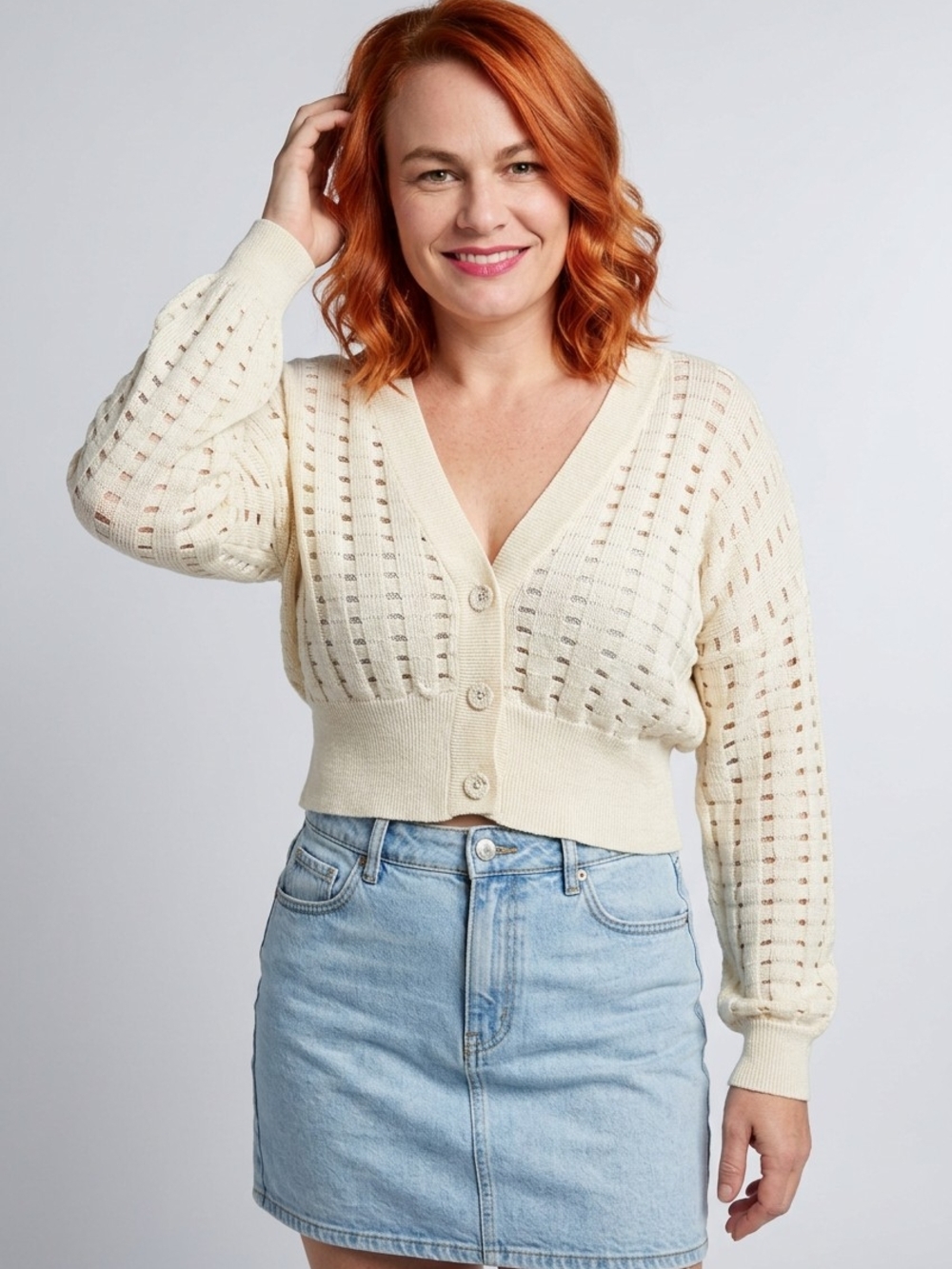 Forever 21 Cream Cropped V-Neck Button Cardigan